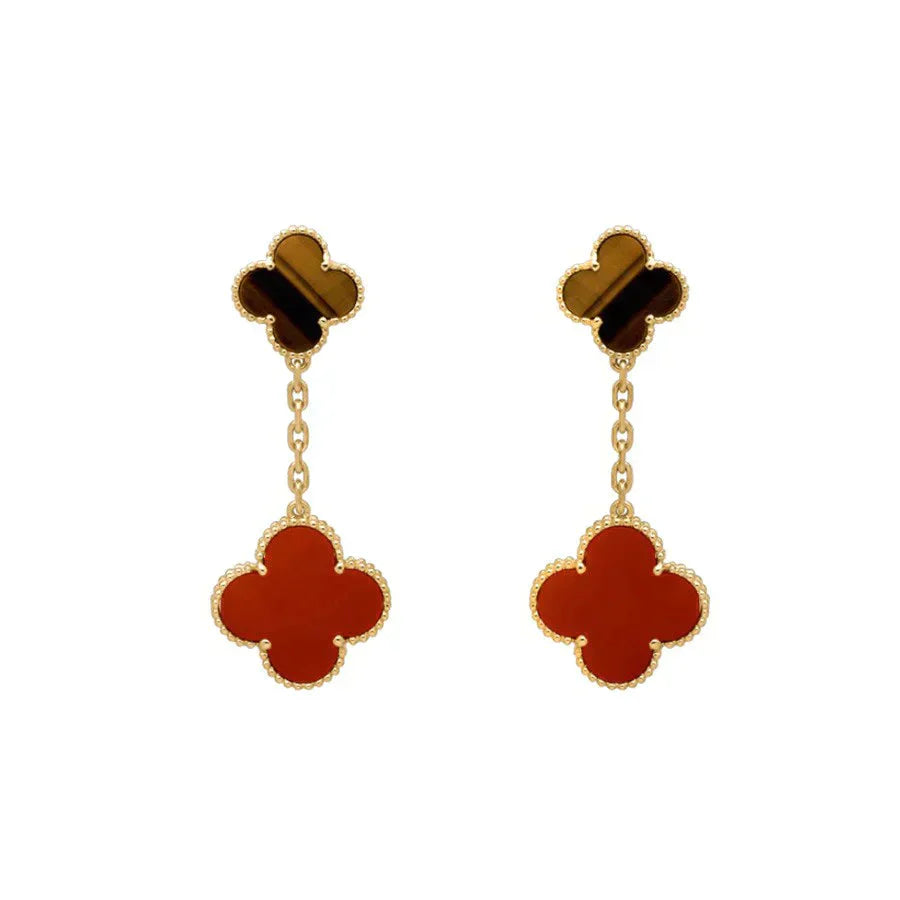 [Marin-Jewelry]CLOVER  2 MOTIF  TIGER EYE CARNELIAN EARRINGS