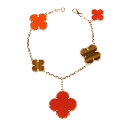 [Marin-Jewelry]BRACELET CLOVER 5 MOTIFS CORNALINE OEIL DE TIGRE