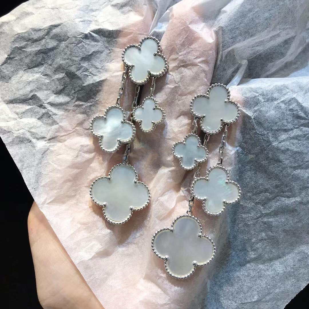 [Marin-Jewelry]CLOVER EARRINGS WHITE MOP 4 MOTIFS SILVER