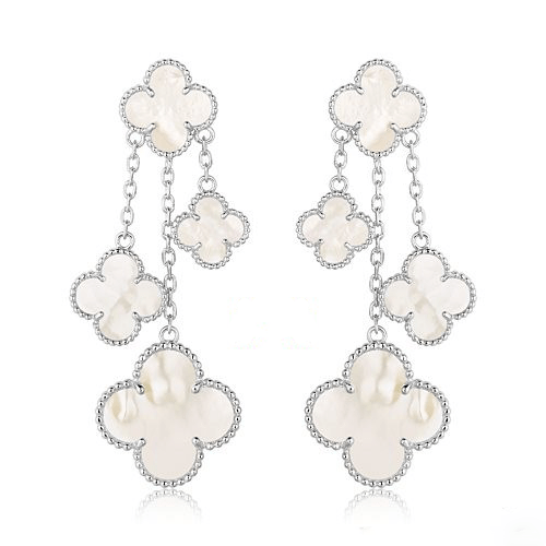 [Marin-Jewelry]BOUCLES D'OREILLES TRÈFLE NACRE BLANCHE 4 MOTIFS ARGENT