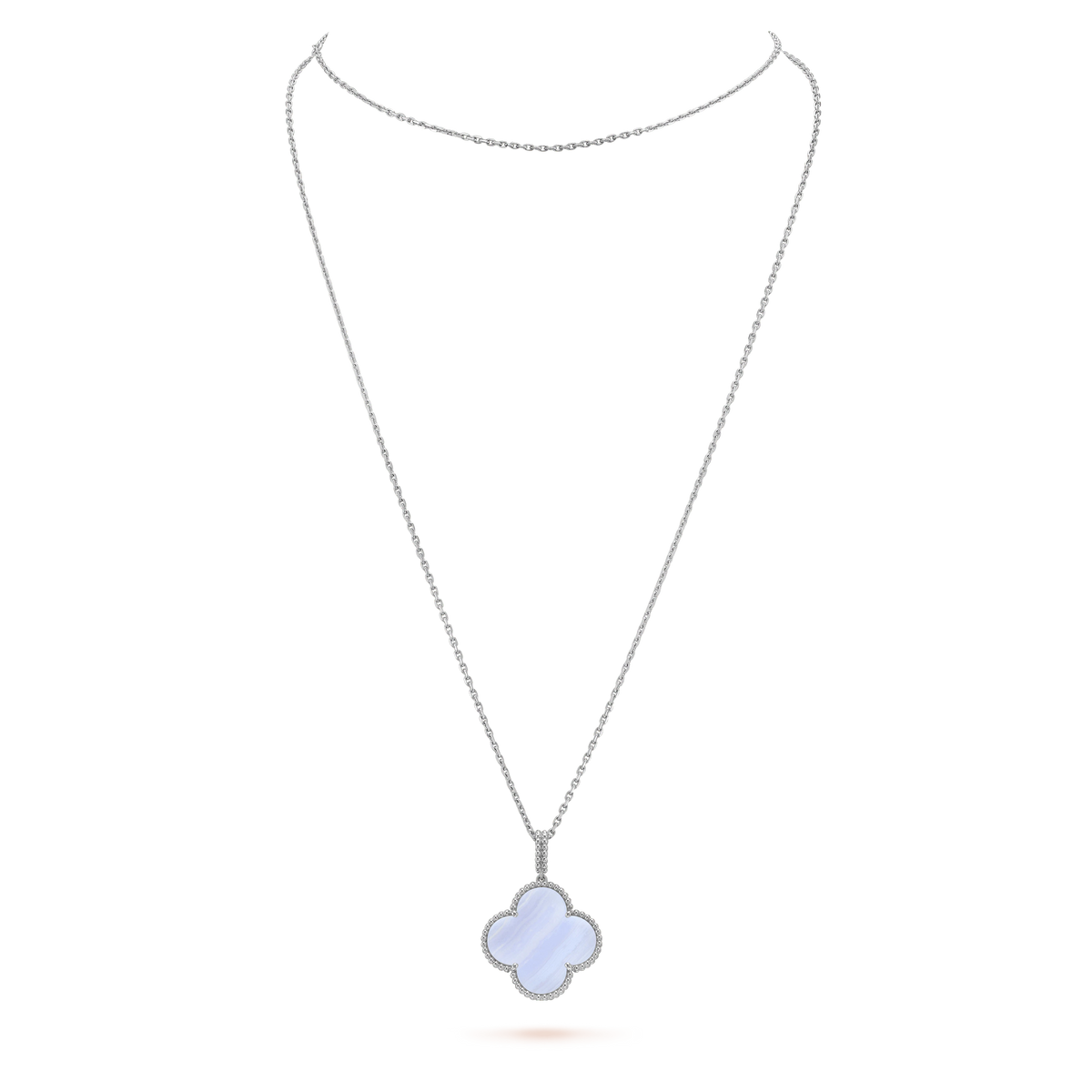 [Marin-Jewelry]CLOVER SILVER CHALCEDONY BIG CLOVER NECKLACE