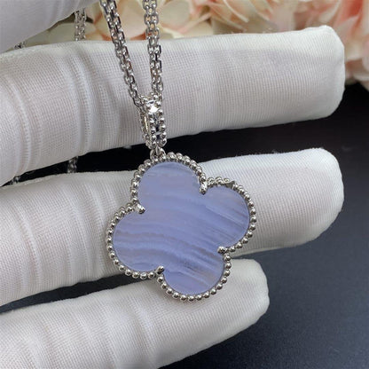 [Marin-Jewelry]CLOVER SILVER CHALCEDONY BIG CLOVER NECKLACE