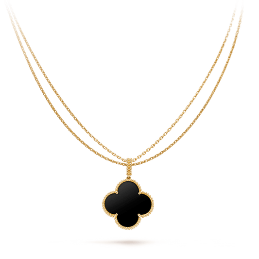 [Marin-Jewelry]CLOVER 25MM GOLD ONYX BIG CLOVER NECKLACE