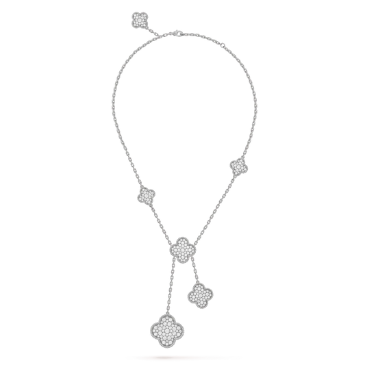 [Marin-Jewelry]CLOVER 5 MOTIFS SILVER DIAMONDS NECKLACE