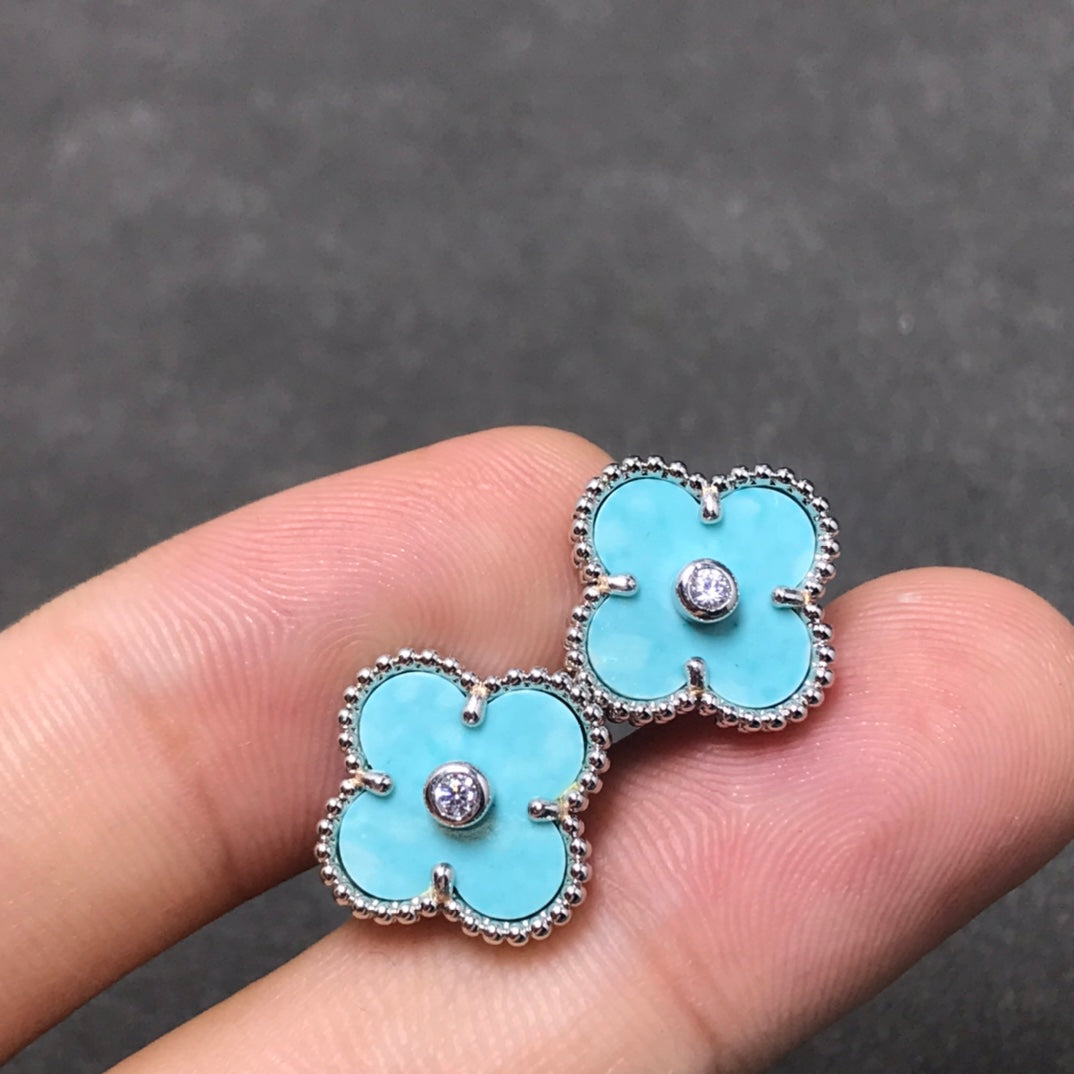 [Marin-Jewelry]CLOVER 1 DIAMOND BLUE SKY SILVER EARRINGS
