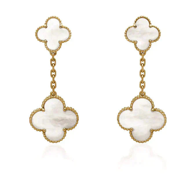 [Marin-Jewelry]CLOVER 2 MOTIF WHITE MOP EARRINGS