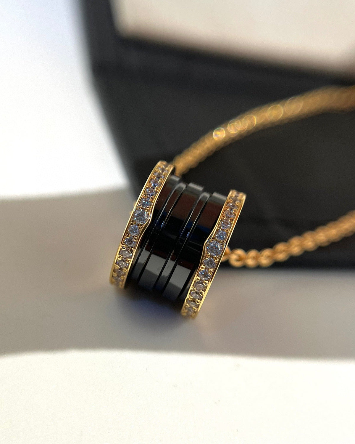 [⭐Marins]ZERO 1 BLACK CERAMIC DIAMOND PINK GOLD NECKLACE
