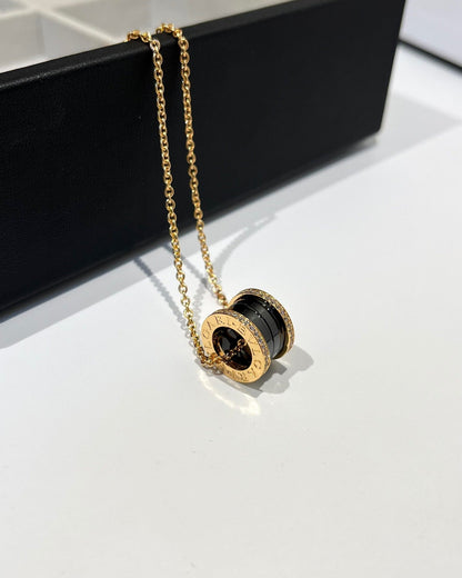[⭐Marins]ZERO 1 BLACK CERAMIC DIAMOND PINK GOLD NECKLACE