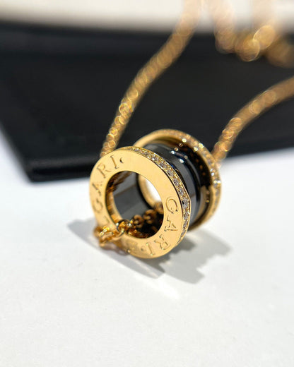 [⭐Marins]ZERO 1 BLACK CERAMIC DIAMOND PINK GOLD NECKLACE