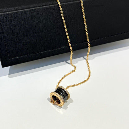 [⭐Marins]ZERO 1 BLACK CERAMIC DIAMOND PINK GOLD NECKLACE