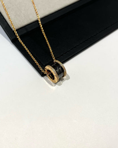 [⭐Marins]ZERO 1 BLACK CERAMIC DIAMOND PINK GOLD NECKLACE