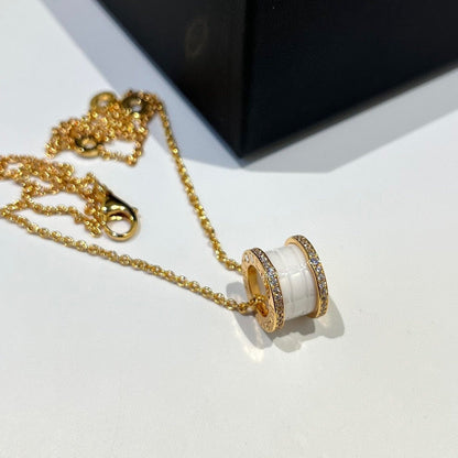 [⭐Marins]ZERO 1 WHITE CERAMIC DIAMOND PINK GOLD NECKLACE