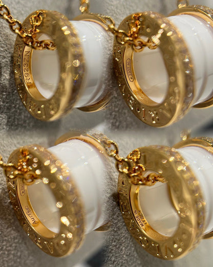 [⭐Marins]ZERO 1 WHITE CERAMIC DIAMOND PINK GOLD NECKLACE