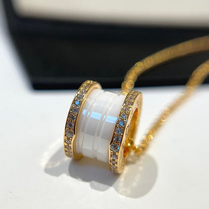 [⭐Marins]ZERO 1 WHITE CERAMIC DIAMOND PINK GOLD NECKLACE